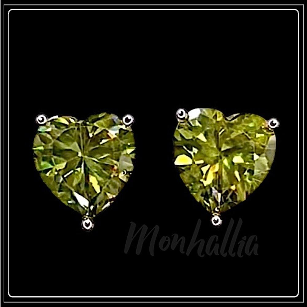 NEW 925 SILVER LIME GREEN SHERBET HEART LOVE STUD EARRINGS
